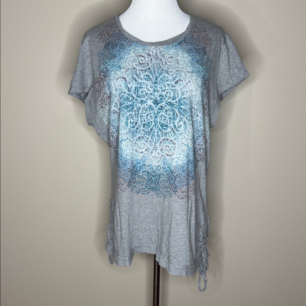 Ruff Hewn womens short sleeve gray t-shirt side ruche boho size XL.